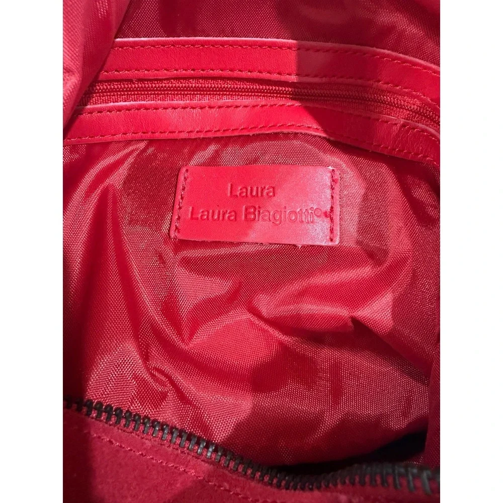 Laura Biagiotti  Red Suede Hobo Shoulder Bag NWT Color Pink Pepper
